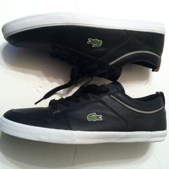 LACOSTE MENS NEW BLACK LEATHER FASHION SNEAKERS SIZE: 11.5 - Picture 5 of 16